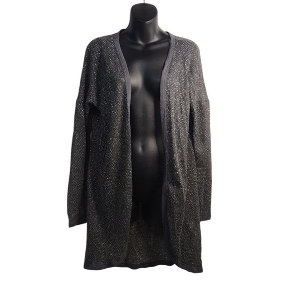 H.i.p. Cardigan Women's Gray Silver Metallic Open Front Sweater Sz L NWT - Picture 1 of 9